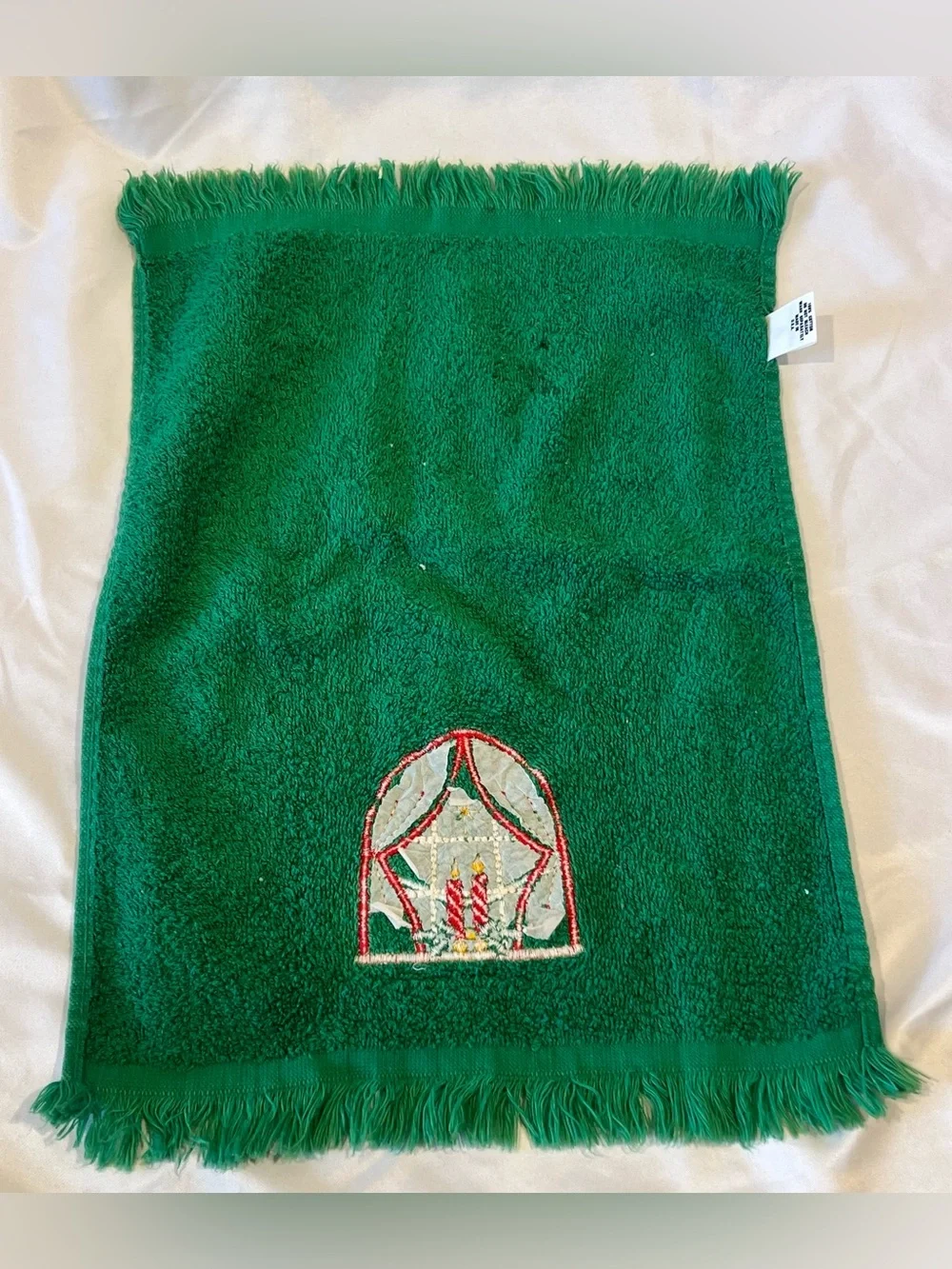 Royal Terry Vintage Christmas Hand Towels Set of 3 Santa Candle Window Fringe